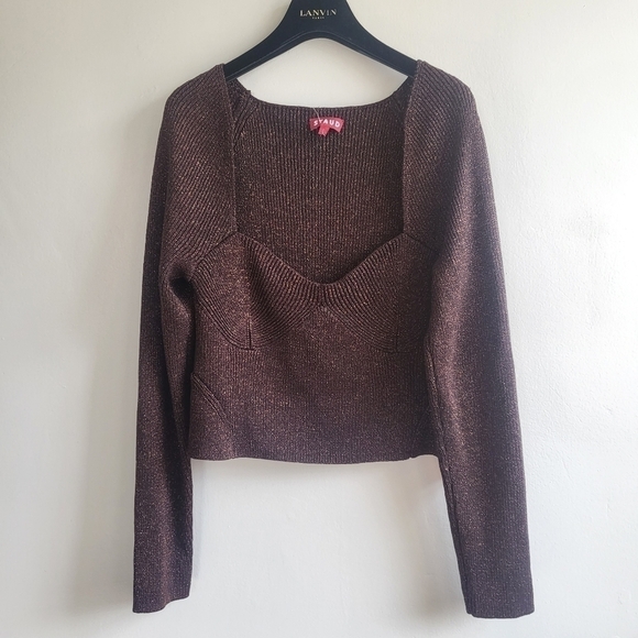 New Staud Cerro Metallic Brown Sweater Top Size Large - Picture 10 of 16